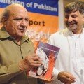 I.A. Rehman and Kamran Arif of the Human Rights Commission of Pakistan pictured at the launch of the report on Thursday.—Tanveer Shahzad